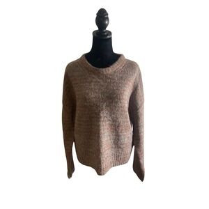 ZOE Women's LG Chunky Cozy Sweater Brown Wool Blend Pullover Crewneck Minimalist
